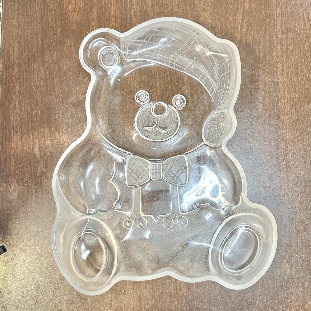 Vtg Mikasa Holiday Bear Frosted GLASS Tray Christmas Teddy Candy Dish 12"x 9.5"